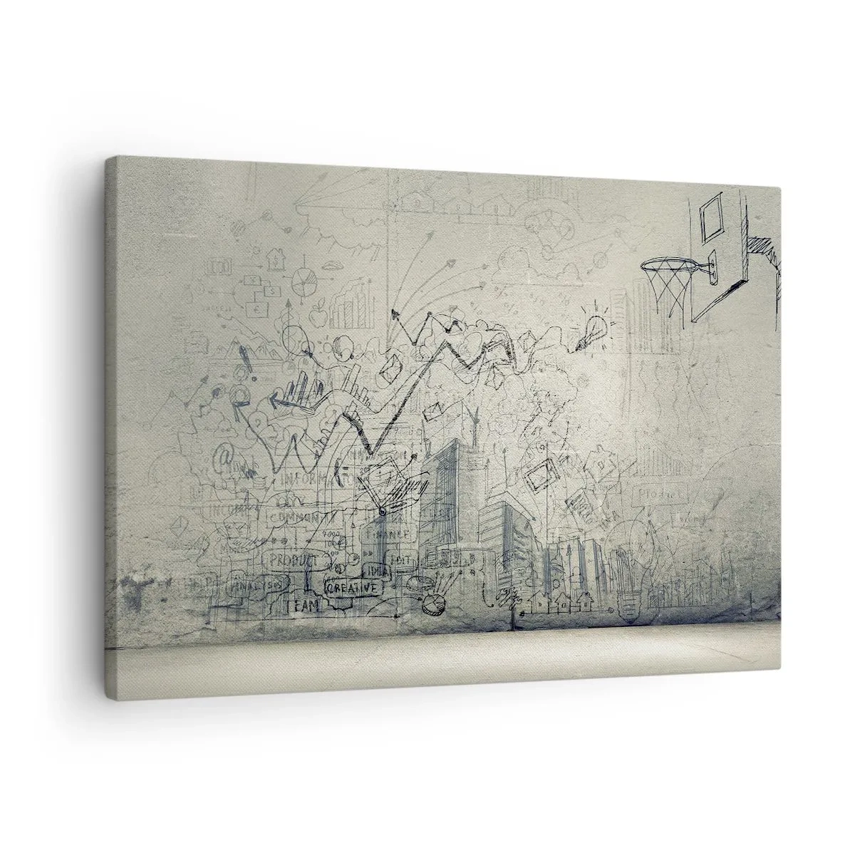 Obraz na płótnie - Rysunki i schematy na tle surowej ściany - 70x50cm - Moje wspaniałe miejskie życie - Nowoczesna dekoracja ścienna do salonu i sypialni ARTTOR