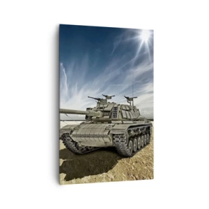 Obraz na płótnie - Czołg obok wojskowego namiotu na pustynnym terenie - 80x120cm - Militarny sen - Nowoczesna dekoracja ścienna do salonu i sypialni ARTTOR