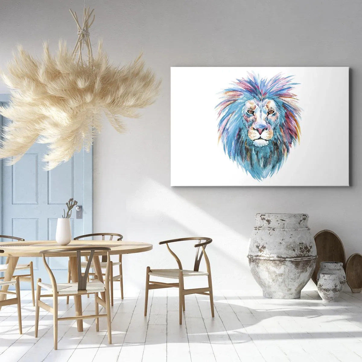 Obraz na płótnie - Akwarelowy portret lwa w żywych kolorach - 70x50cm - Elektryzująca aura - Nowoczesna dekoracja ścienna do salonu i sypialni ARTTOR