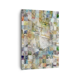 Obraz na płótnie - Kolorowa abstrakcja z geometrycznymi kształtami i liniami - 70x100cm - Geometryczne przetasowanie - Nowoczesna dekoracja ścienna do salonu i sypialni ARTTOR