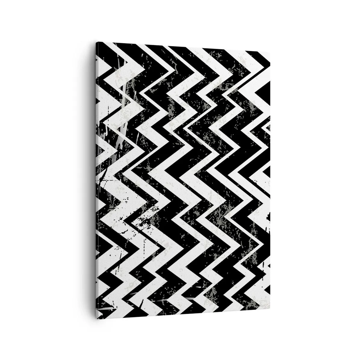 Obraz na płótnie - Czarno-biały wzór zygzakowaty w stylu retro - 50x70cm - Zyg-białe, zag-czarne - Nowoczesna dekoracja ścienna do salonu, kuchni i sypialni ARTTOR
