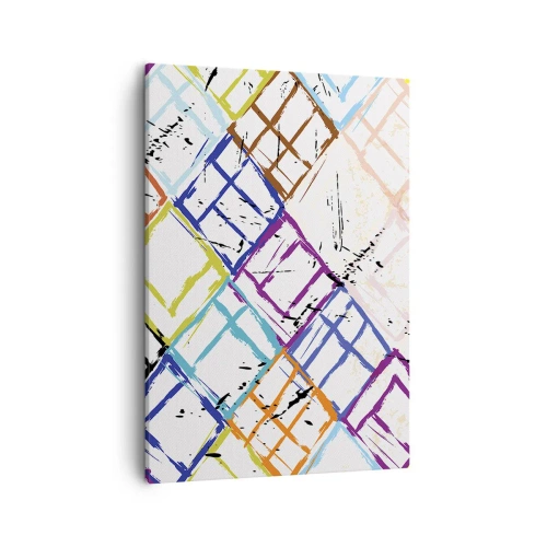 Obraz na płótnie - Abstrakcyjny wzór geometryczny w żywych kolorach - 50x70cm - Komórki do wynajęcia - Nowoczesna dekoracja ścienna do salonu, kuchni i sypialni ARTTOR