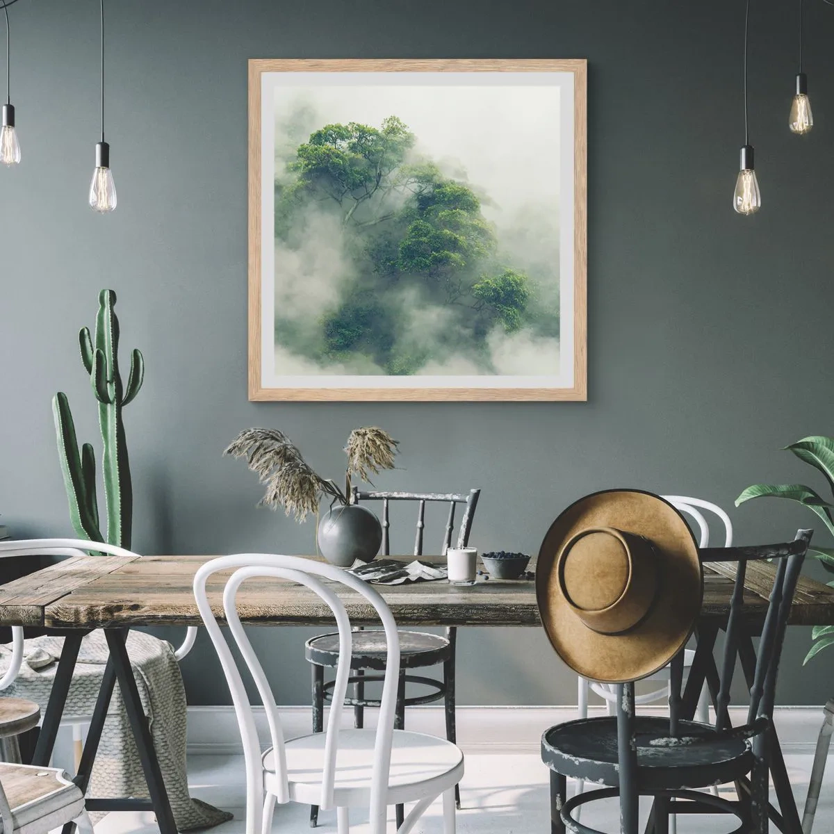 Plakat w ramie jasny dąb - Otulone mgłą - 30x30 cm