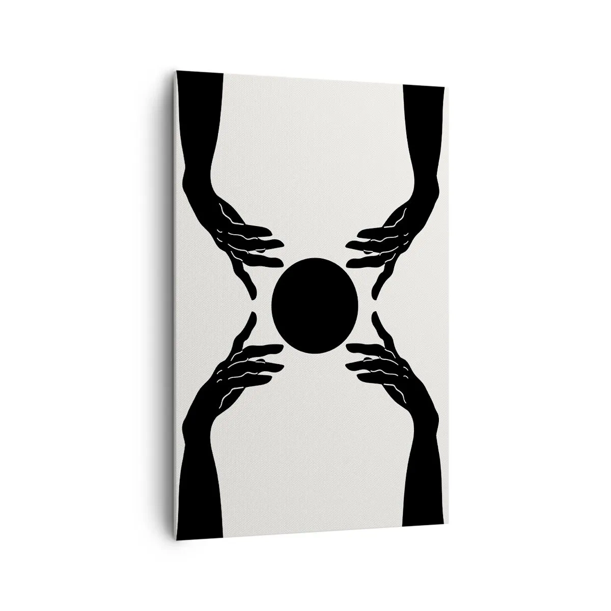Obraz na płótnie - Czarne dłonie w symetrycznej kompozycji z kulą - 80x120cm - Tajemny znak - Nowoczesna dekoracja ścienna do salonu i sypialni ARTTOR