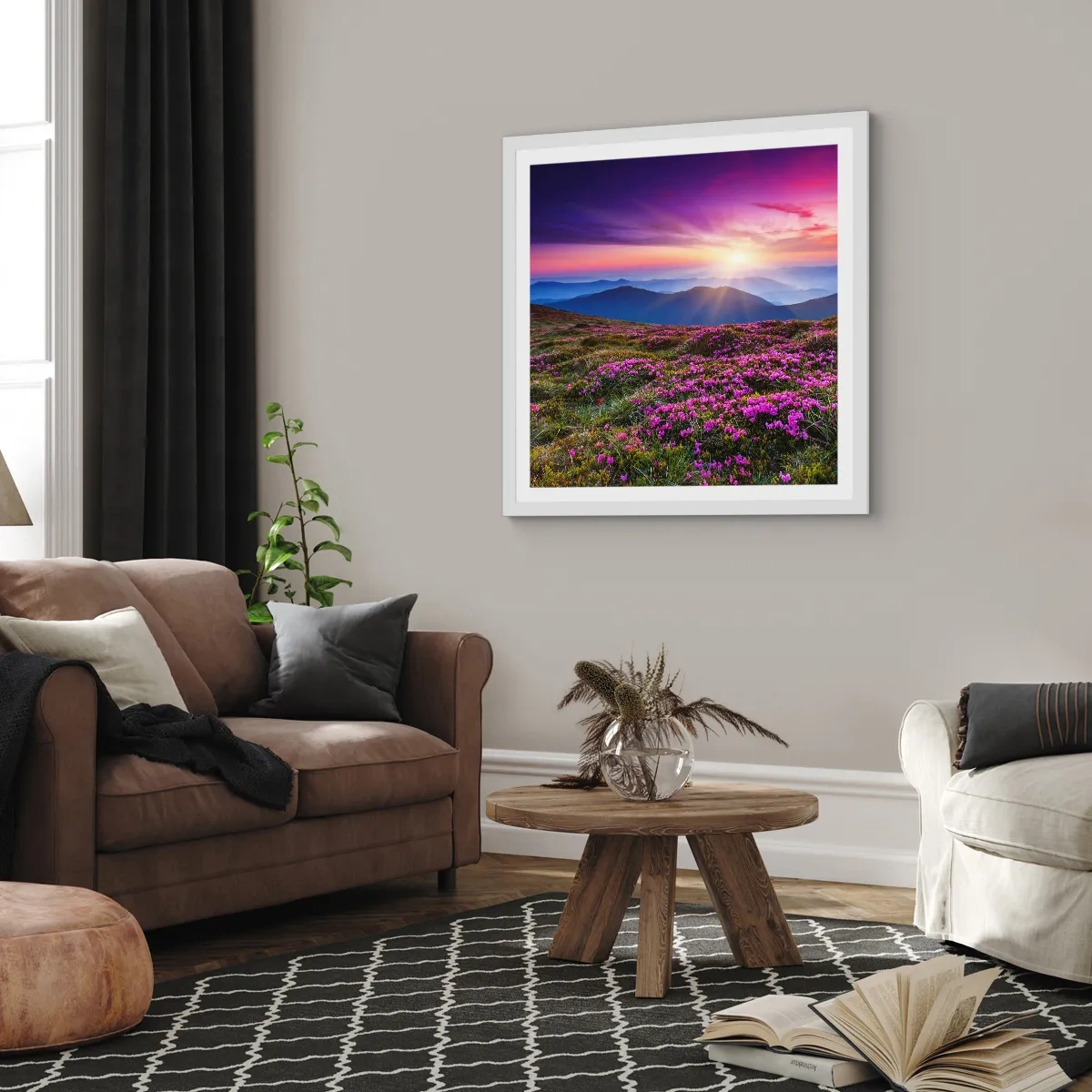 Plakat w białej ramie - Ziół zapachniały świeże pęki od niw - 50x50 cm