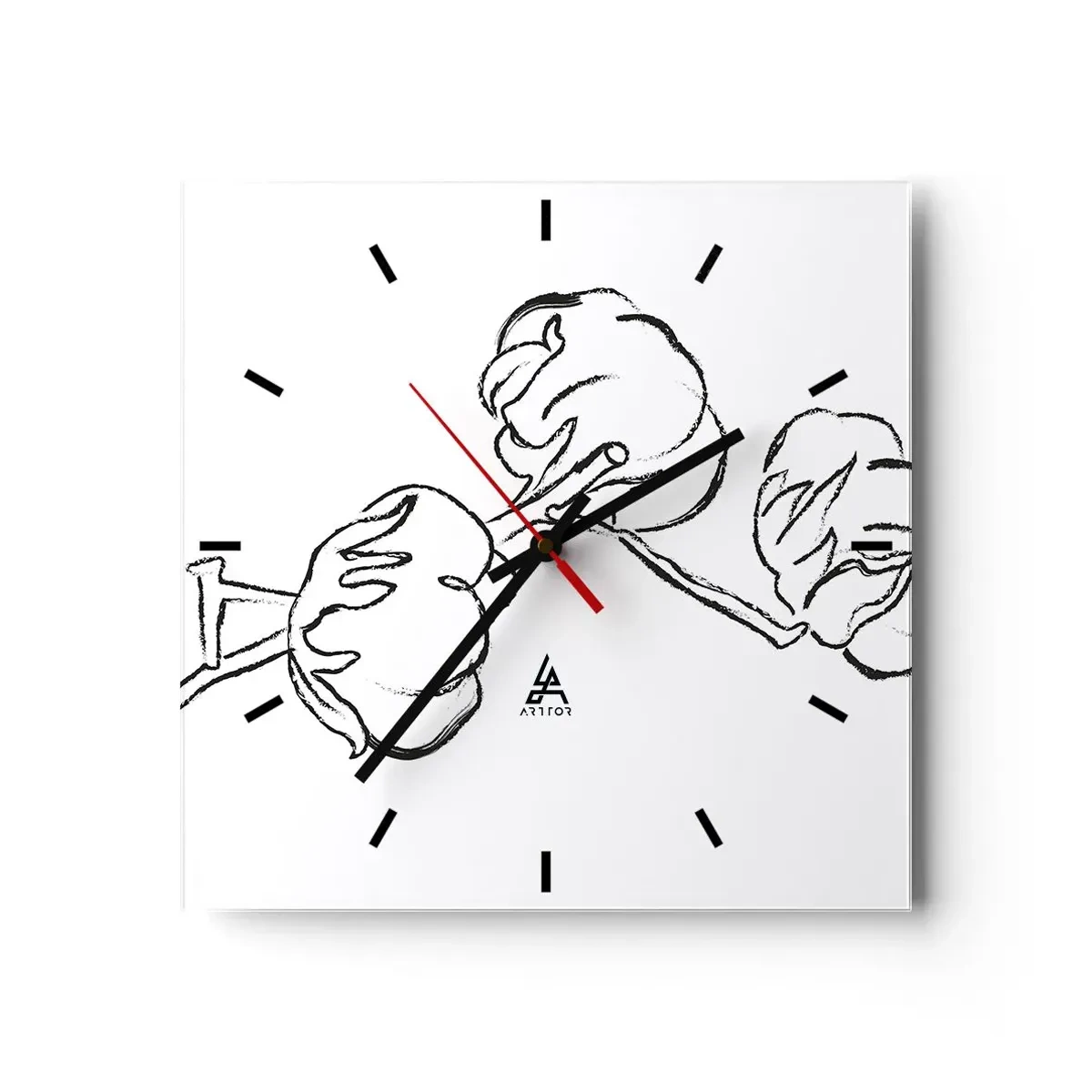 Zegar ścienny - Delikatny kontur gałązki bawełny na białym tle - 30x30cm - Bawełniany puch - Nowoczesna dekoracja ścienna do salonu i sypialni ARTTOR
