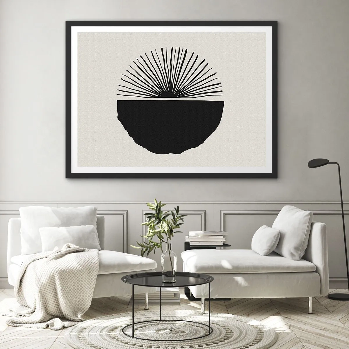 Plakat w czarnej ramie - Minimalistyczny czarny motyw na jasnym tle - 70x50cm - Wachlarz możliwości - Nowoczesna dekoracja ścienna do salonu i sypialni ARTTOR