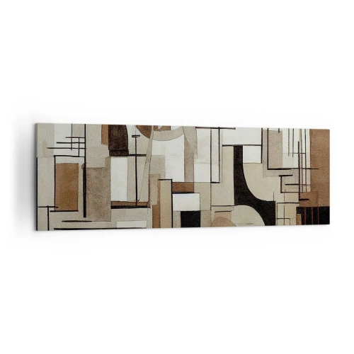 Obraz na płótnie - Architektoniczna abstrakcja w beżach i brązach - 160x50cm - Pejzaż miejski 2.0 - Nowoczesna dekoracja ścienna do salonu i sypialni ARTTOR