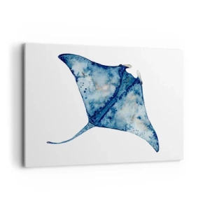 Obraz na płótnie - Niebieska płaszczka w akwarelowym stylu na białym tle - 120x80cm - Życie w błękicie - Nowoczesna dekoracja ścienna do salonu, kuchni i sypialni ARTTOR