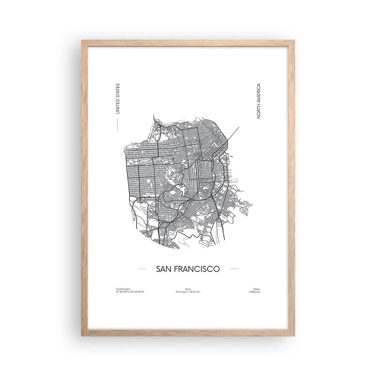 Plakat w ramie jasny dąb - Anatomia San Francisco - 50x70 cm