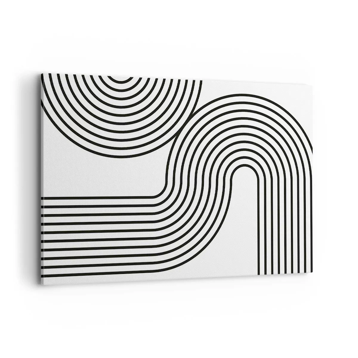 Obraz na płótnie - Abstrakcyjny obraz z czarnymi liniami tworzącymi geometryczne wzory na białym tle - 120x80cm - Na zakręcie - Nowoczesna dekoracja ścienna do salonu, kuchni i sypialni ARTTOR