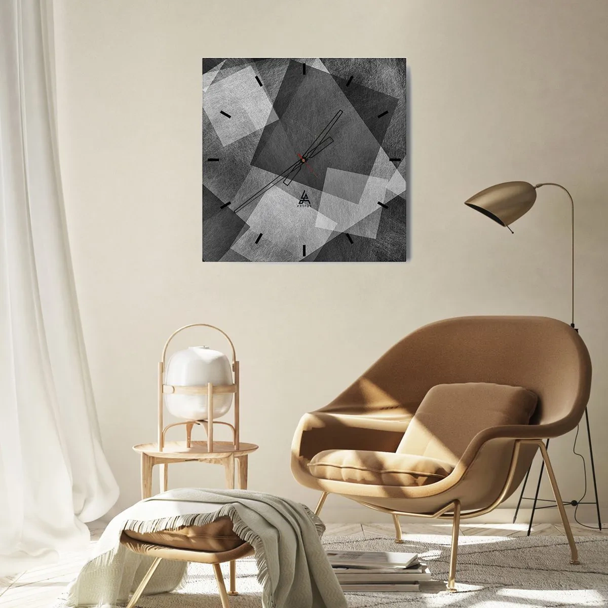 Zegar ścienny - Czarno-biała abstrakcja z geometrycznymi kształtami - 30x30cm - Odwieczny symbol trwałości i porządku - Nowoczesna dekoracja ścienna do salonu i sypialni ARTTOR