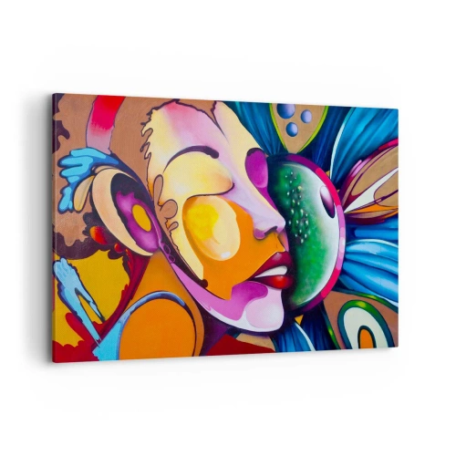 Obraz na płótnie - Kolorowa abstrakcja z motywem twarzy w dynamicznej kompozycji - 120x80cm - Dotknąć kolorem - Nowoczesna dekoracja ścienna do salonu, kuchni i sypialni ARTTOR
