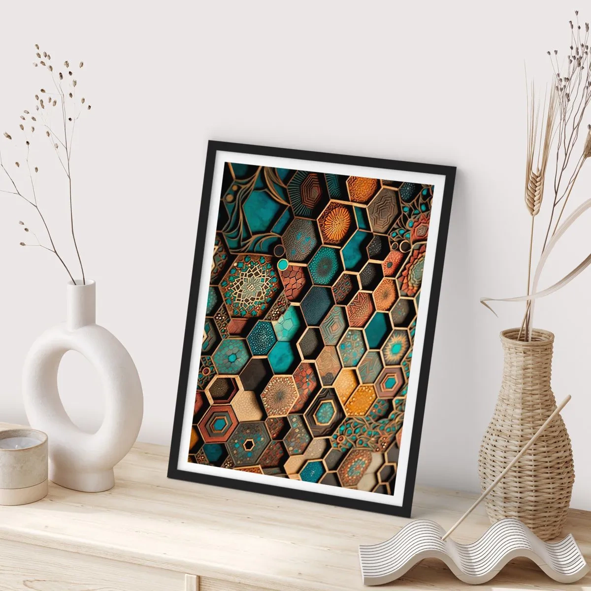Plakat w czarnej ramie - Arabskie ornamenty – wariacja - 40x50 cm
