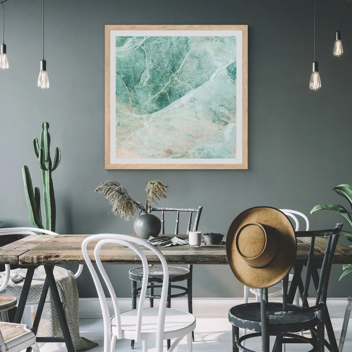 Plakat w ramie jasny dąb - Szlachetny chłód kamienia - 60x60 cm