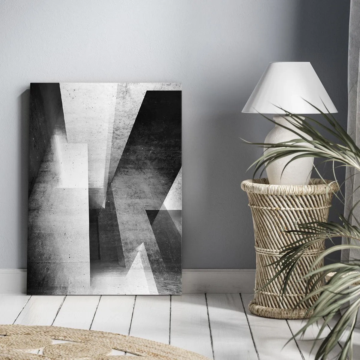 Obraz na płótnie - Geometryczne kształty w monochromatycznej kompozycji - 70x100cm - Struktura przestrzeni - Nowoczesna dekoracja ścienna do salonu i sypialni ARTTOR