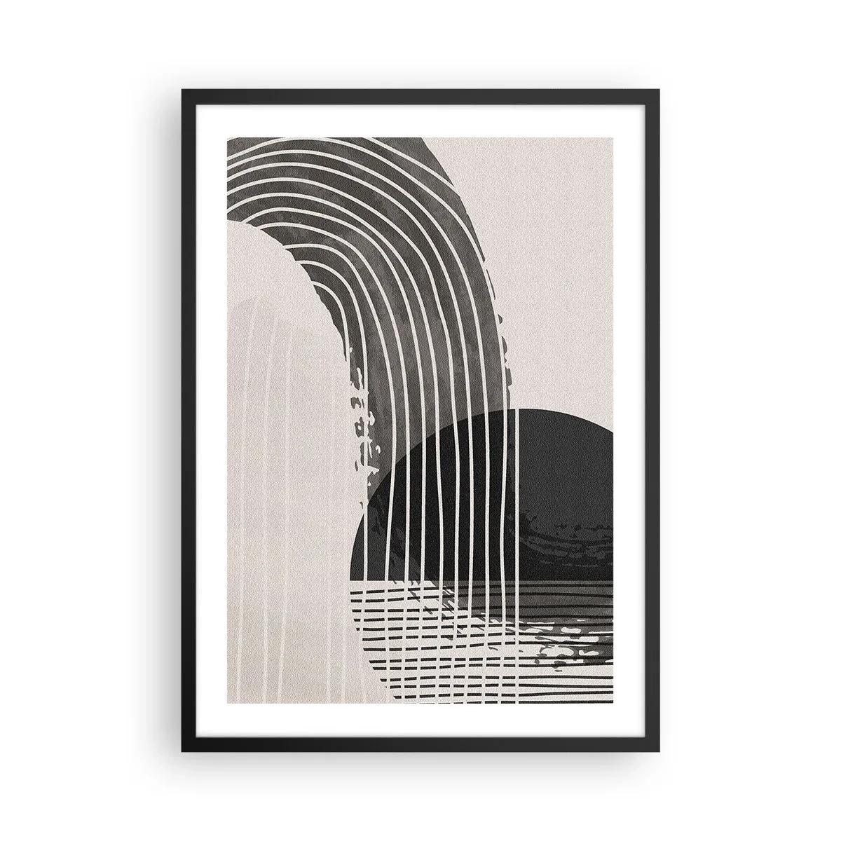 Plakat w czarnej ramie - Minimalistyczna abstrakcja w czerni i bieli - 50x70cm - Tam i z powrotem - Nowoczesna dekoracja ścienna do salonu i sypialni ARTTOR
