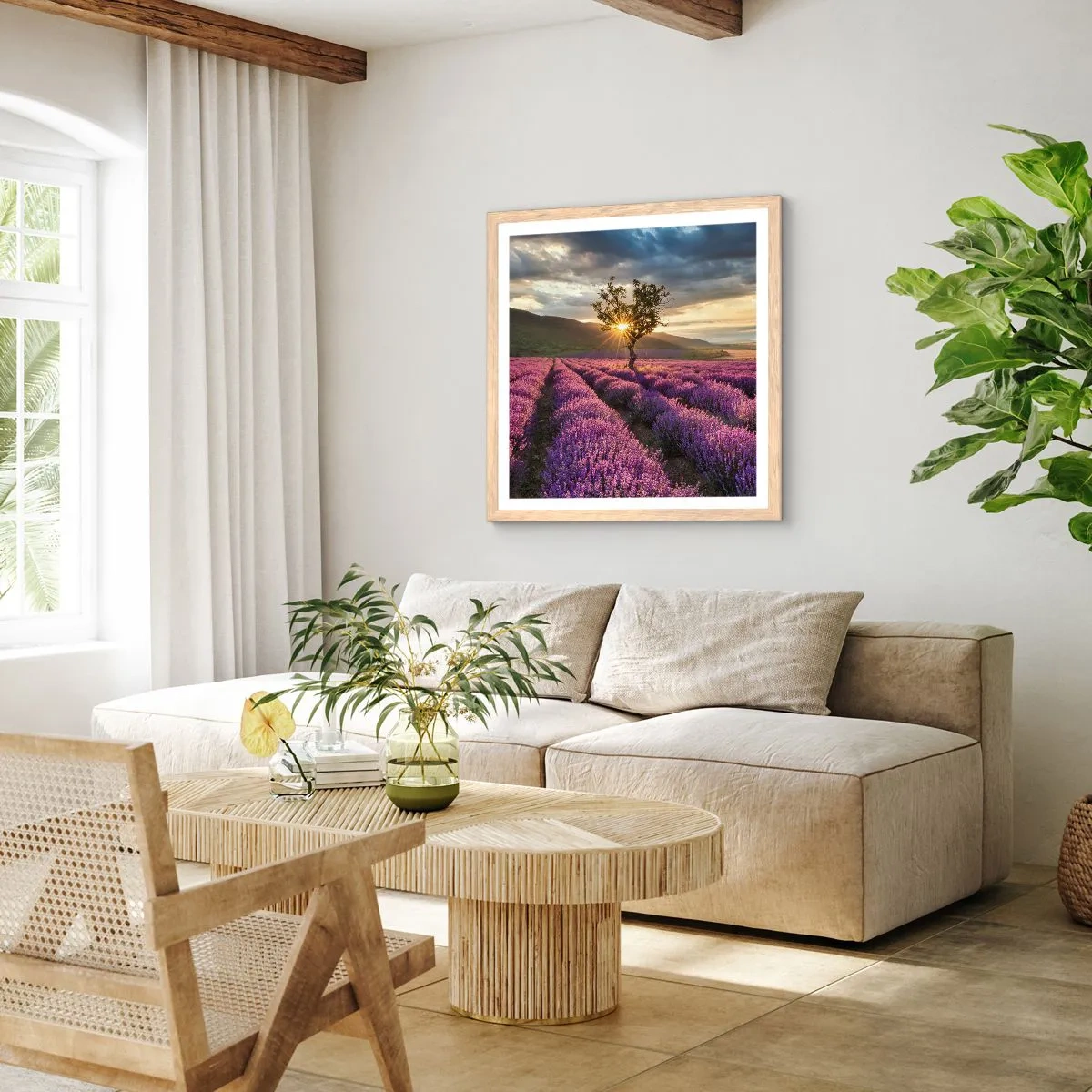Plakat w ramie jasny dąb - Aromat w kolorze lila - 40x40 cm