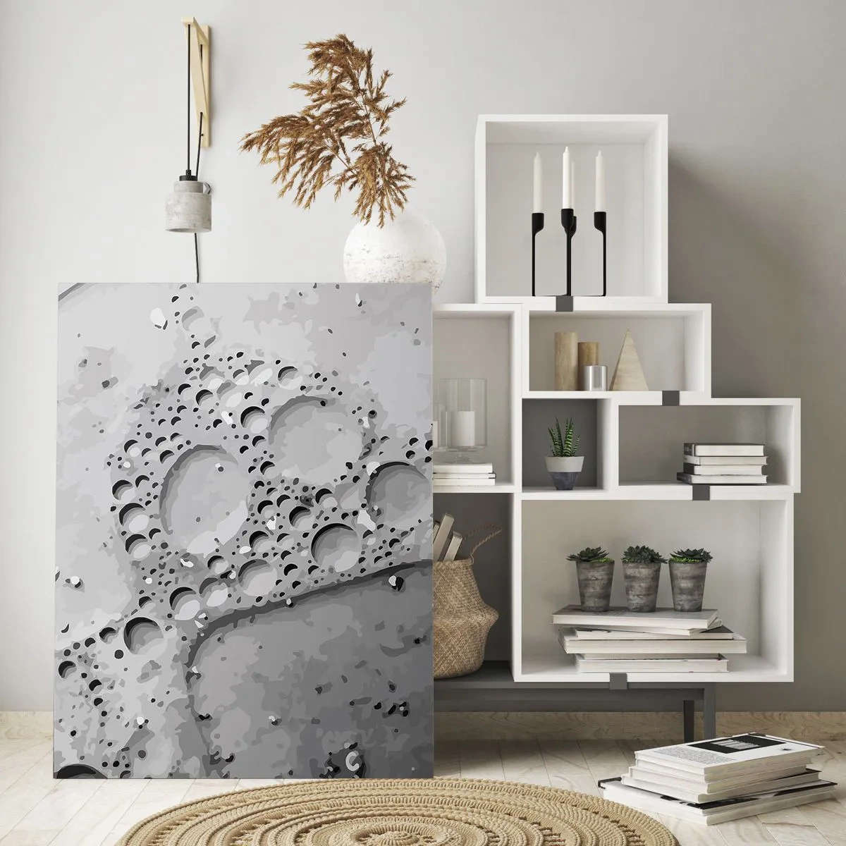 Obraz na szkle - Abstrakcyjny wzór bąbelków na powierzchni w szarych odcieniach - 50x70cm - Slad po spienionym - Nowoczesna dekoracja ścienna do salonu, kuchni i sypialni ARTTOR