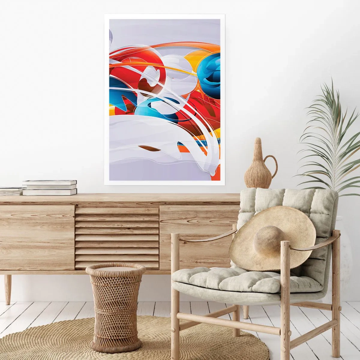 Plakat - Kolorowa abstrakcja z dynamicznymi kształtami - 50x70cm - Taniec żywiołów - Nowoczesna dekoracja ścienna do salonu, kuchni i sypialni ARTTOR