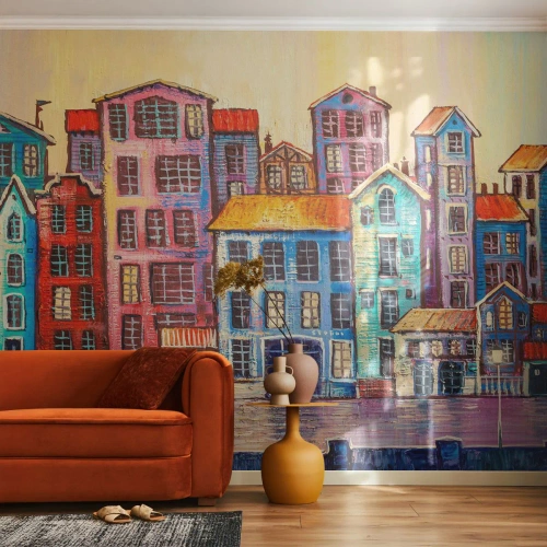 Fototapeta Premium Canvas - Miasto jak z bajki - Sztuka, Kamienice, Miasto - 250x175 cm