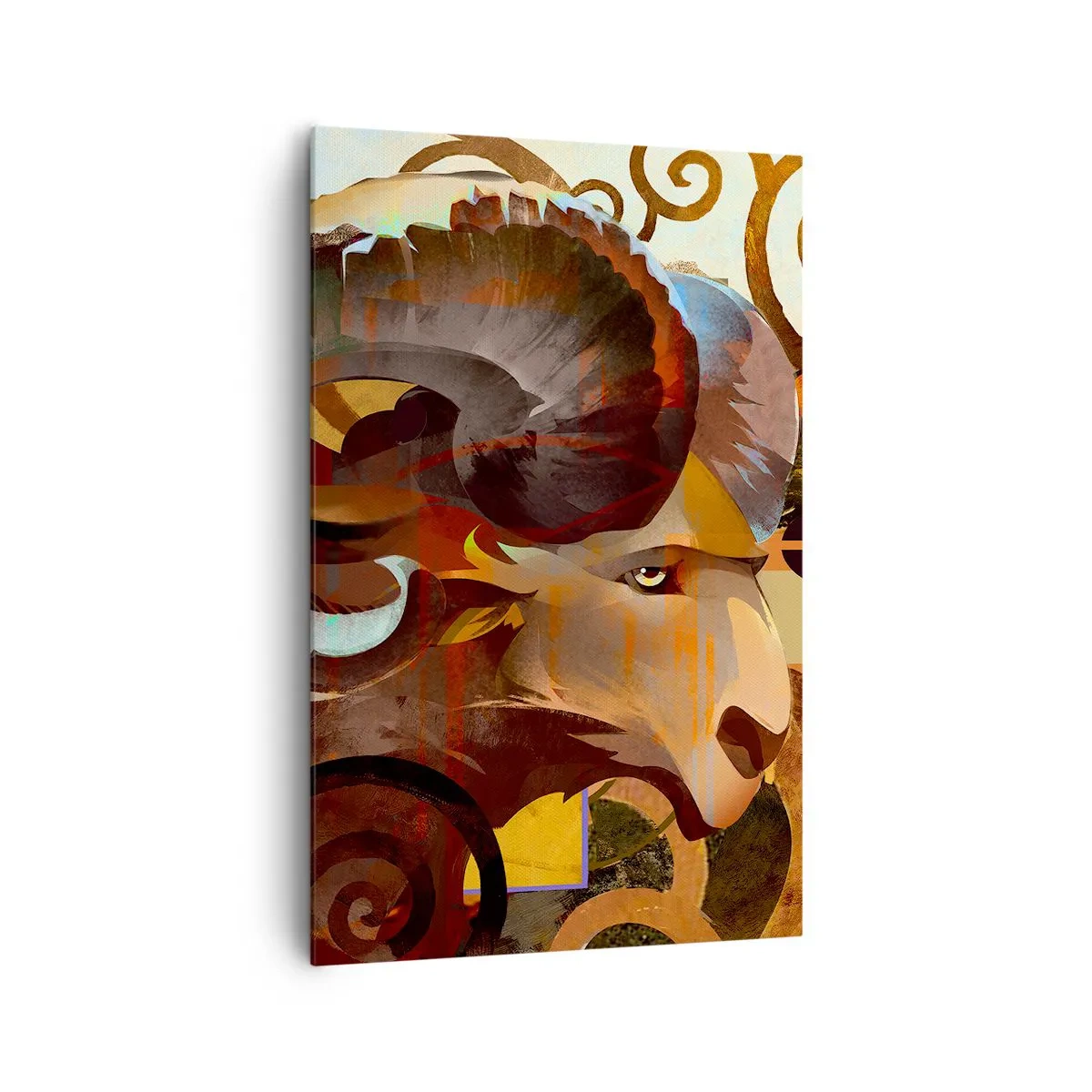 Obraz na płótnie - Symboliczny baran w abstrakcyjnej kompozycji - 80x120cm - Magie - religie - rytuały - Nowoczesna dekoracja ścienna do salonu i sypialni ARTTOR