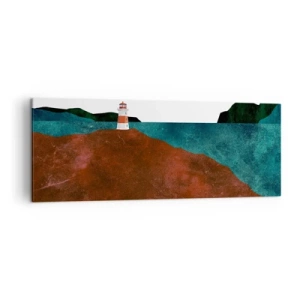 Obraz na płótnie - Latarnia morska na tle gór i morza - 140x50cm - Wpatrzona w morze - Nowoczesna dekoracja ścienna do salonu i sypialni ARTTOR