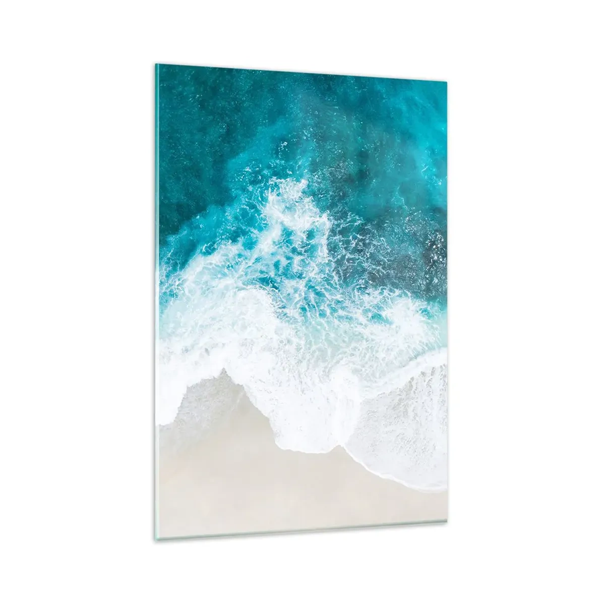 Obraz na szkle - Turkusowe fale oceanu na jasnym piasku - 80x120cm - Naturalna pieszczota - Nowoczesna dekoracja ścienna do salonu i sypialni ARTTOR