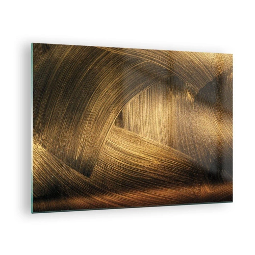 Obraz na szkle - Abstrakcyjny obraz przedstawiający złote, zgeometryzowane linie na tle - 70x50cm - W złotym labiryncie - Nowoczesna dekoracja ścienna do salonu i sypialni ARTTOR
