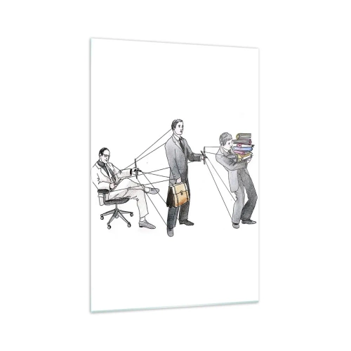 Obraz na szkle - Ilustracja ukazująca ludzi sterowanych jak marionetki - 70x100cm - Każdy swego pana ma - Nowoczesna dekoracja ścienna do salonu i sypialni ARTTOR