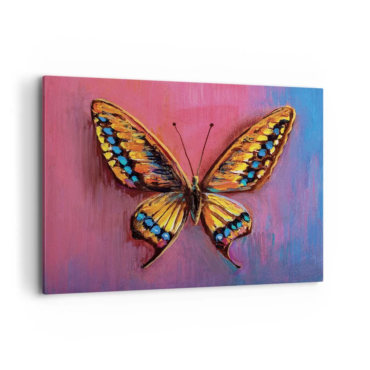 Obraz na płótnie - Kolorowy motyl na abstrakcyjnym tle - 100x70cm - Klejnot natury - Nowoczesna dekoracja ścienna do salonu, kuchni i sypialni ARTTOR