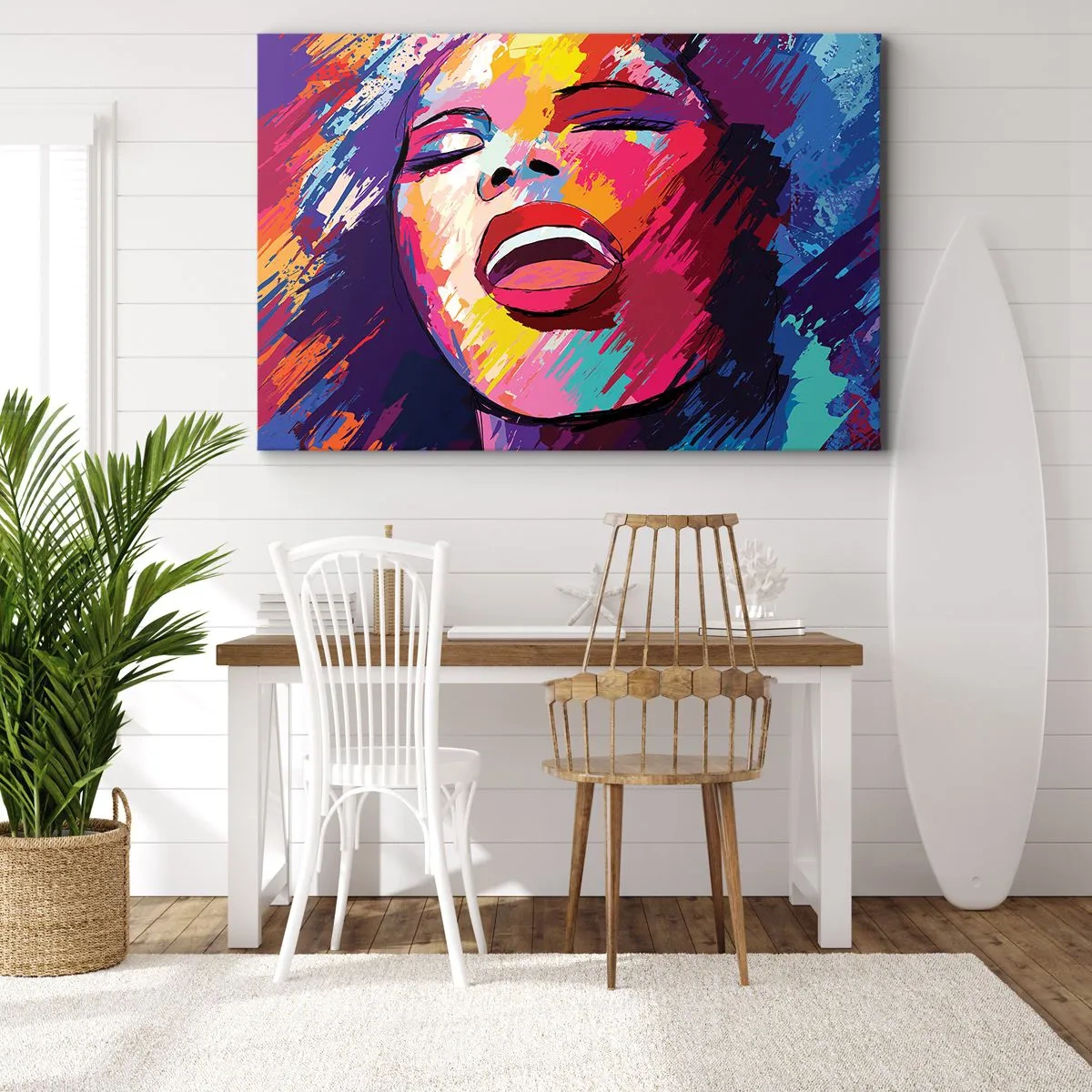 Obraz na płótnie - Abstrakcyjny portret kobiety w żywych kolorach - 70x50cm - Wyśpiewać całe życie - Nowoczesna dekoracja ścienna do salonu i sypialni ARTTOR