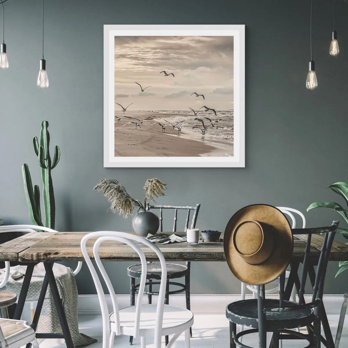 Plakat w białej ramie - Morza szum, ptaków śpiew - 60x60 cm