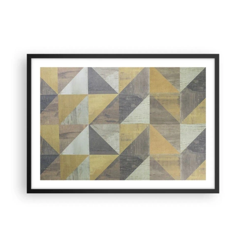 Plakat w czarnej ramie - Geometryczna kompozycja trójkątów w odcieniach ziemi - 70x50cm - Pod kątem trójkąta - Nowoczesna dekoracja ścienna do salonu i sypialni ARTTOR