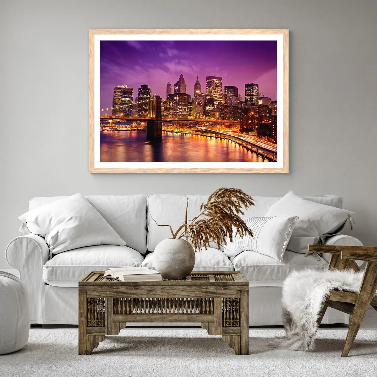 Plakat w ramie jasny dąb - Fioletowo-złoty Manhathann - 70x50 cm