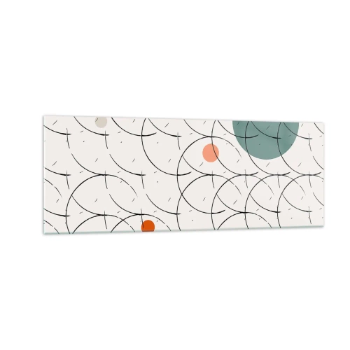 Obraz na szkle - Geometryczny wzór z kolorowymi okręgami na jasnym tle - 140x50cm - W pop-artowym duchu - Nowoczesna dekoracja ścienna do salonu i sypialni ARTTOR