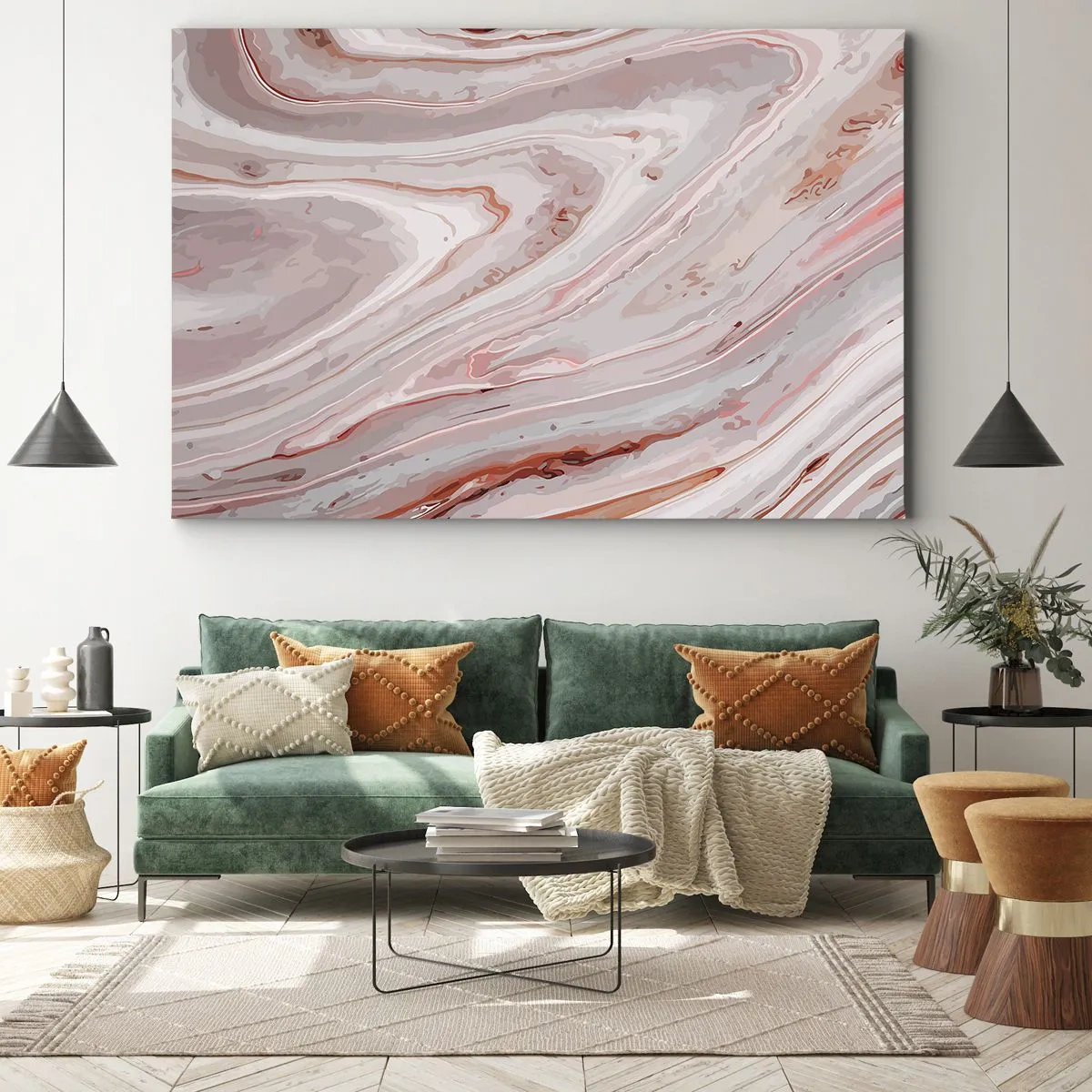Obraz na płótnie - Abstrakcyjne fale w delikatnych odcieniach różu i beżu - 120x80cm - Różowy w płynie - Nowoczesna dekoracja ścienna do salonu, kuchni i sypialni ARTTOR