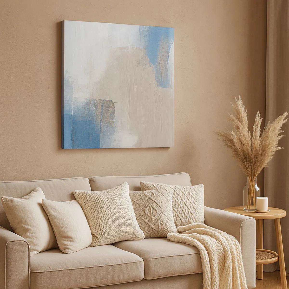 Obraz na płótnie - Abstrakcja różowa za zasłoną błękitu - 30x30 cm