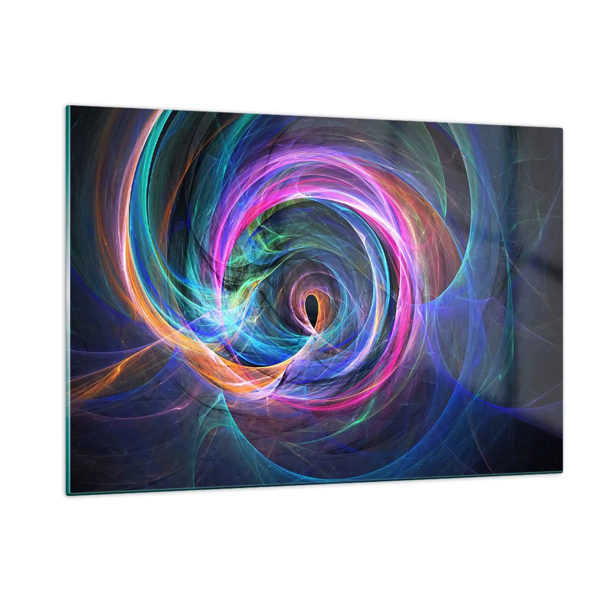 Obraz na szkle - Abstrakcyjna spirala w intensywnych barwach na ciemnym tle - 120x80cm - Dokąd mnie zaprowadzisz? - Nowoczesna dekoracja ścienna do salonu, kuchni i sypialni ARTTOR