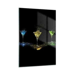 Obraz na szkle - Kolorowe drinki w kieliszkach na czarnym tle - 50x70cm - Kolory radości w kryształowym szkle - Nowoczesna dekoracja ścienna do salonu, kuchni i sypialni ARTTOR