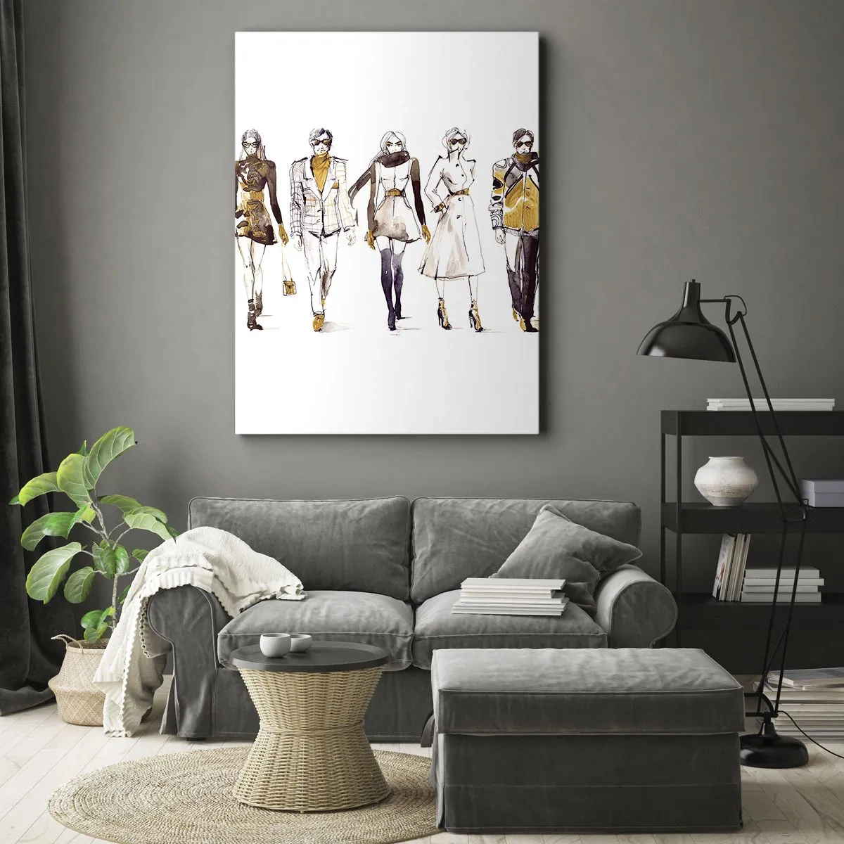 Obraz na płótnie - Ilustracja mody z sylwetkami eleganckich modeli - 50x70cm - Niewymuszony szyk, swobodna elegancja - Nowoczesna dekoracja ścienna do salonu, kuchni i sypialni ARTTOR