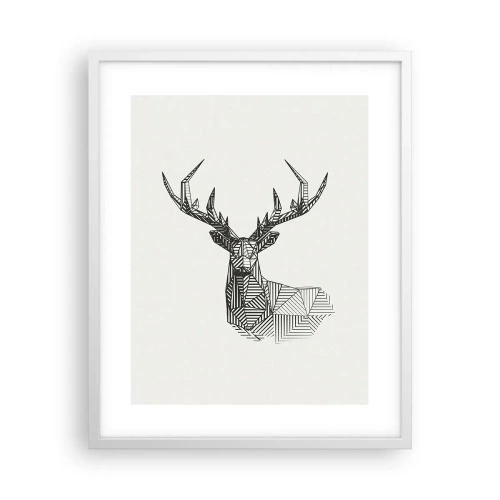 Plakat w białej ramie - Jeleń w kubistycznym stylu - 40x50 cm
