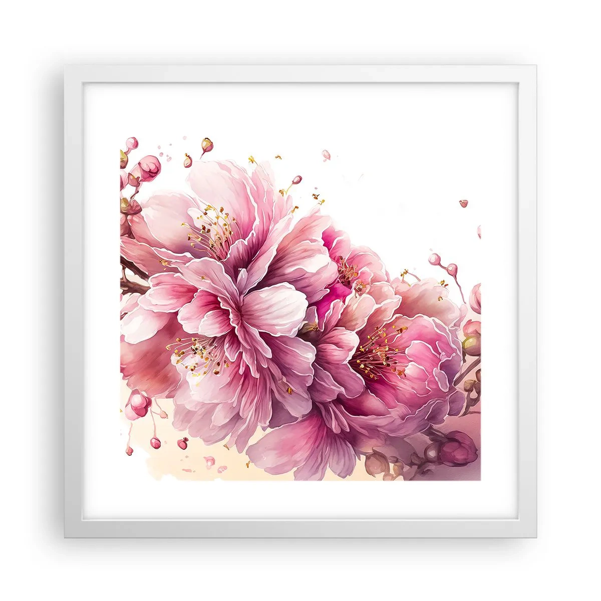 Plakat w białej ramie - Kwiat kwitnącej wiśni - 40x40 cm