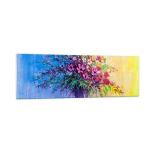 Obraz na szkle - Kolorowy bukiet kwiatów w wazonie na tle gradientu - 160x50cm - Dar letnirj łąki - Nowoczesna dekoracja ścienna do salonu i sypialni ARTTOR