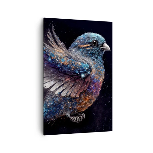 Obraz na płótnie - Wróbel w kosmicznym stylu z diamentowym połyskiem - 80x120cm - Diamentowy wróbel - Nowoczesna dekoracja ścienna do salonu i sypialni ARTTOR