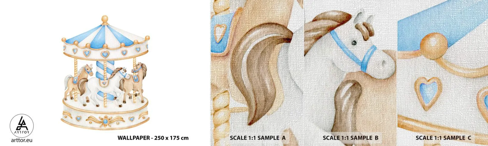 Fototapeta Próbka Premium Canvas - Słodkie dzieciństwo - Konie, Karuzela, Dziecięce - 100x30 cm