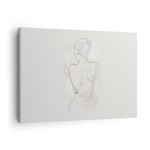 Obraz na płótnie - Minimalistyczny szkic kobiecej sylwetki na jasnym tle - 70x50cm - Jak czuły instrument - Nowoczesna dekoracja ścienna do salonu i sypialni ARTTOR