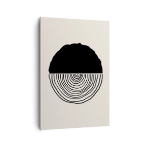 Obraz na płótnie - Abstrakcyjny czarno-biały motyw inspirowany przekrojem drewna z geometrycznym podziałem - 70x100cm - Pół na pół - Nowoczesna dekoracja ścienna do salonu i sypialni ARTTOR