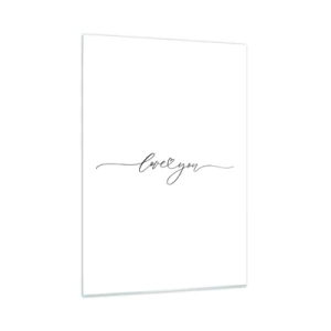 Obraz na szkle - Minimalistyczny napis love you na białym tle - 50x70cm - Czarno na białym - Nowoczesna dekoracja ścienna do salonu, kuchni i sypialni ARTTOR