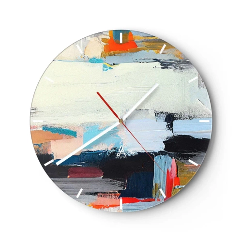 Zegar ścienny - Abstrakcyjna kompozycja z barwnych plam i geometrycznych smug - 30x30cm - Jest metoda? - Nowoczesna dekoracja ścienna do salonu, kuchni i sypialni ARTTOR